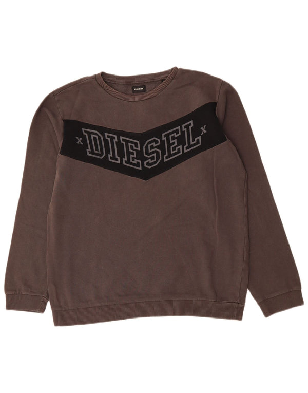 Diesel masculino moletom gráfico jumper pequeno cinza colorblock