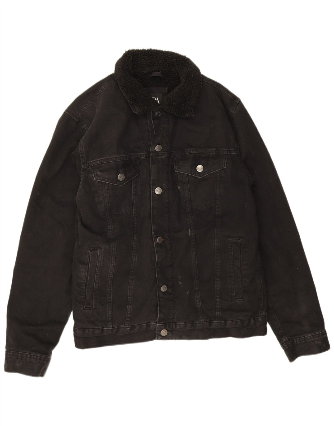 Jaqueta jeans Zara masculina Sherpa UK 38 poliéster preto médio