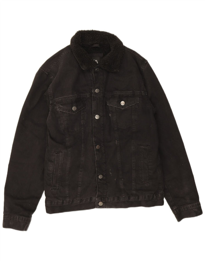 Jaqueta jeans Zara masculina Sherpa UK 38 poliéster preto médio