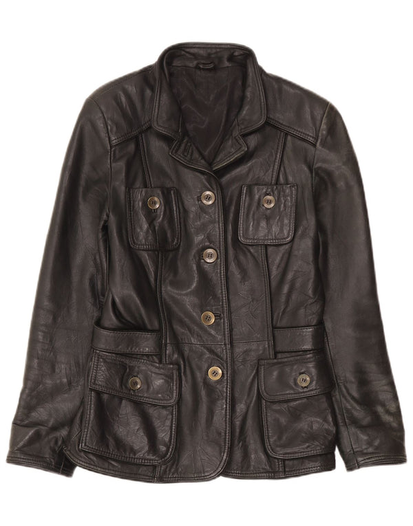 Jaqueta de couro feminina vintage UK 6 XS couro preto