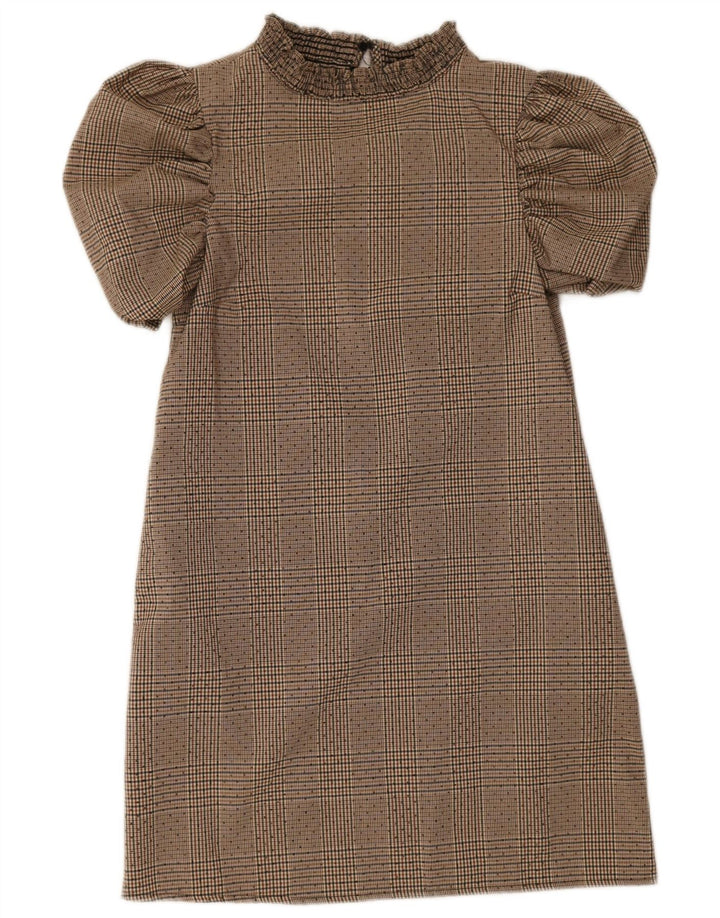Vestido básico feminino Zara Reino Unido 6 XS Bege Houndstooth