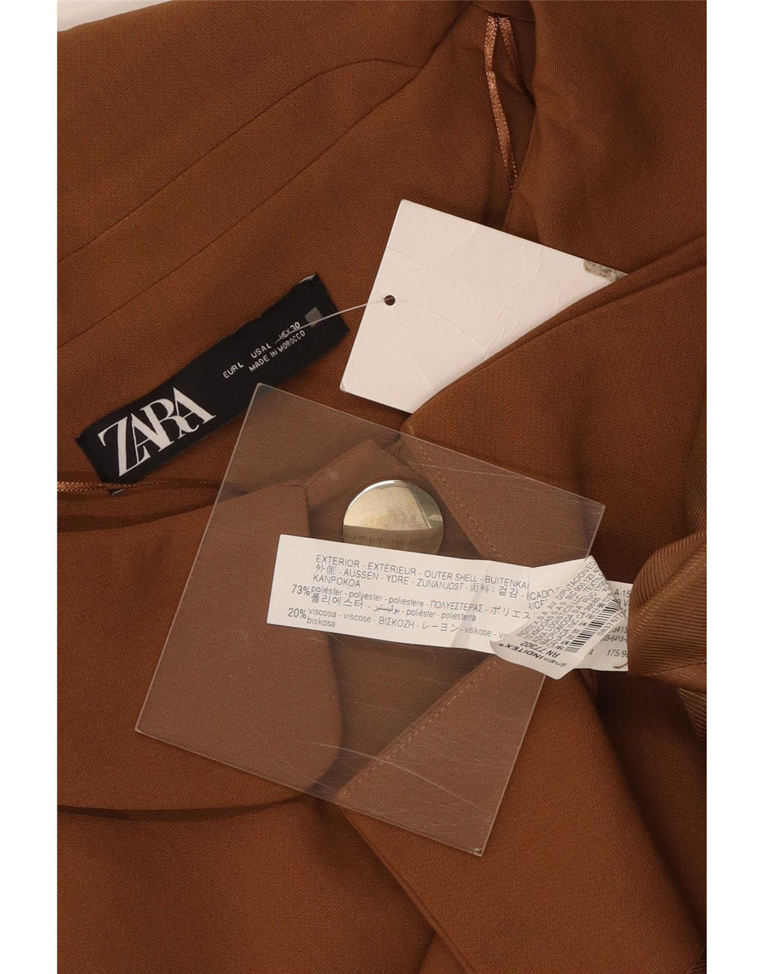 Zara Jaqueta blazer feminina manga 3/4 com 3 botões Reino Unido 16 grande poliéster marrom