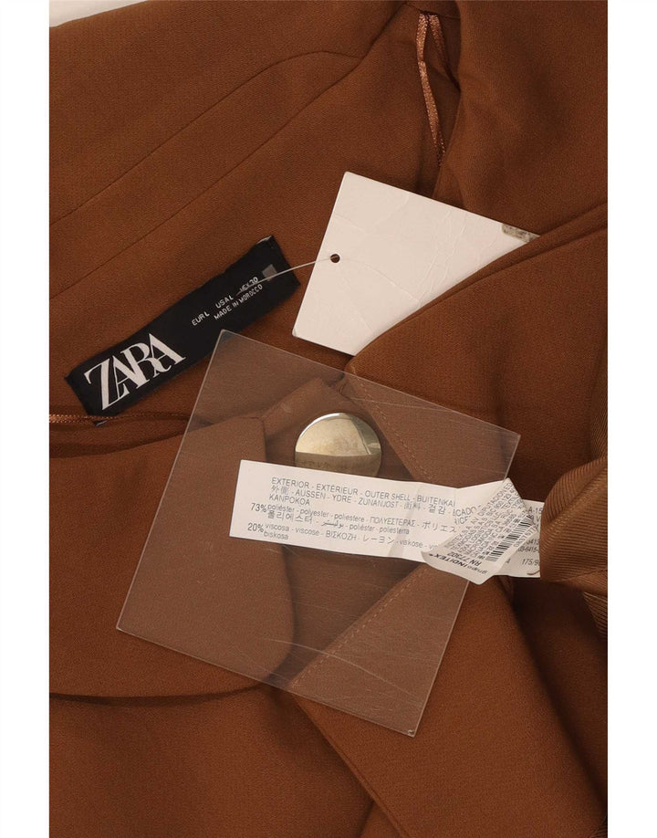 Zara Jaqueta blazer feminina manga 3/4 com 3 botões Reino Unido 16 grande poliéster marrom