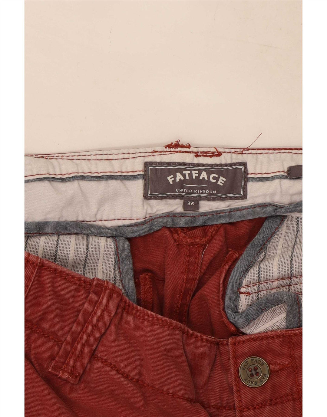 Shorts cargo masculinos Fat Face Grande W36 Algodão Vermelho