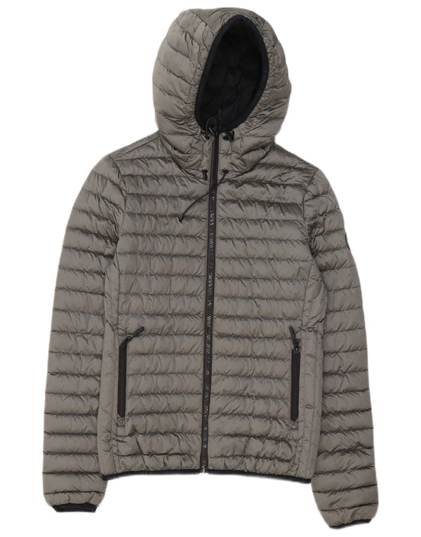Jaqueta acolchoada com capuz feminina Superdry UK 8 poliéster cinza pequeno