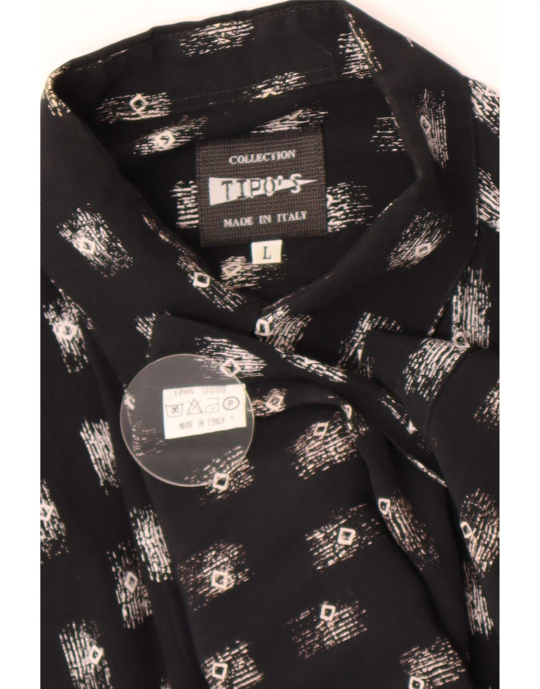 Camisa masculina de manga curta com padrão abstrato Tipo'S viscose preta grande