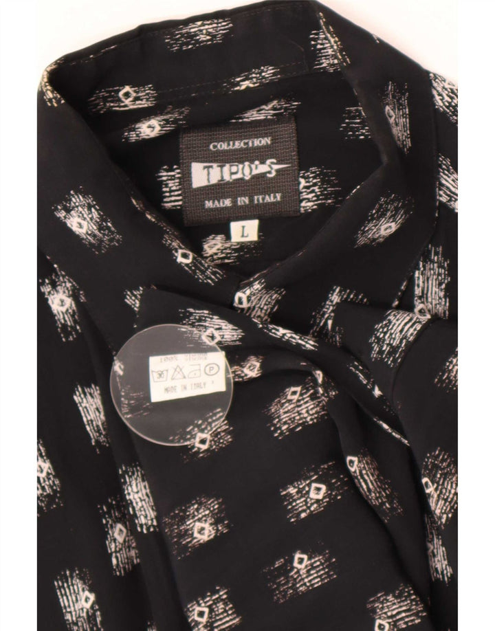 Camisa masculina de manga curta com padrão abstrato Tipo'S viscose preta grande