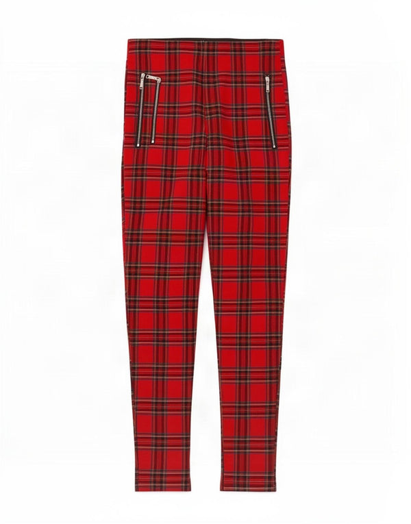 Zara Leggings Femininas UK 8 Pequenas Viscose Red Check