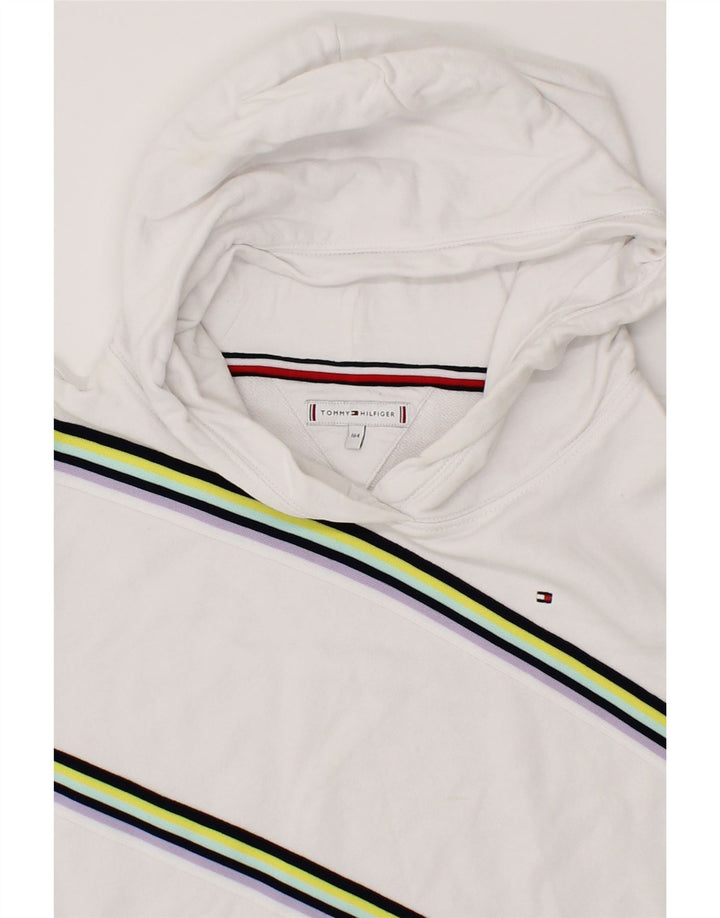 TOMMY HILFIGER Girls Hoodie Jumper 13-14 Years White Striped Cotton Vintage Tommy Hilfiger and Second-Hand Tommy Hilfiger from Messina Hembry 