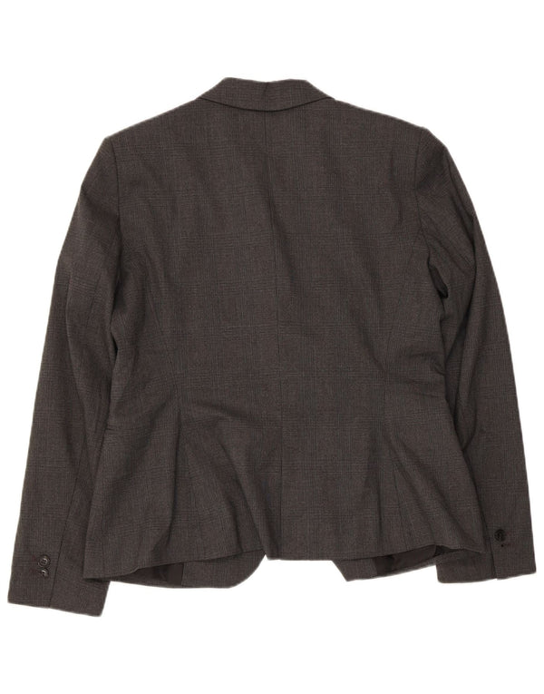 Jaqueta blazer feminina Zara com 1 botão EU 42 poliéster xadrez cinza grande