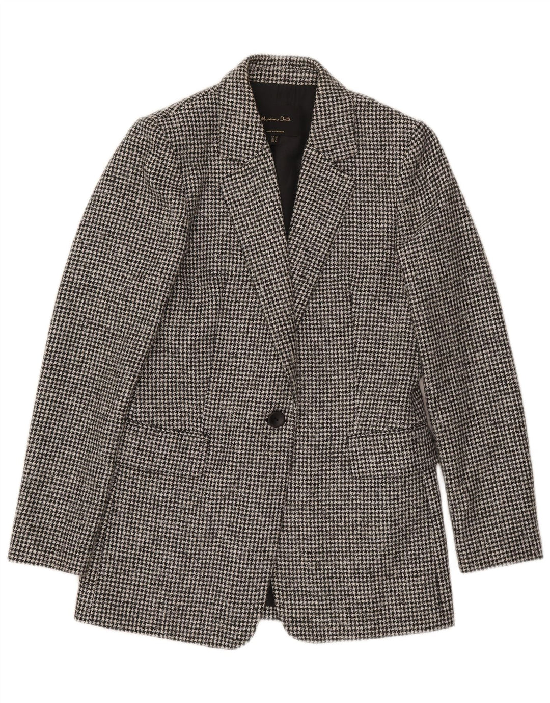 Jaqueta blazer feminina Massimo Dutti com 1 botão EU 34 2XS cinza houndstooth lã