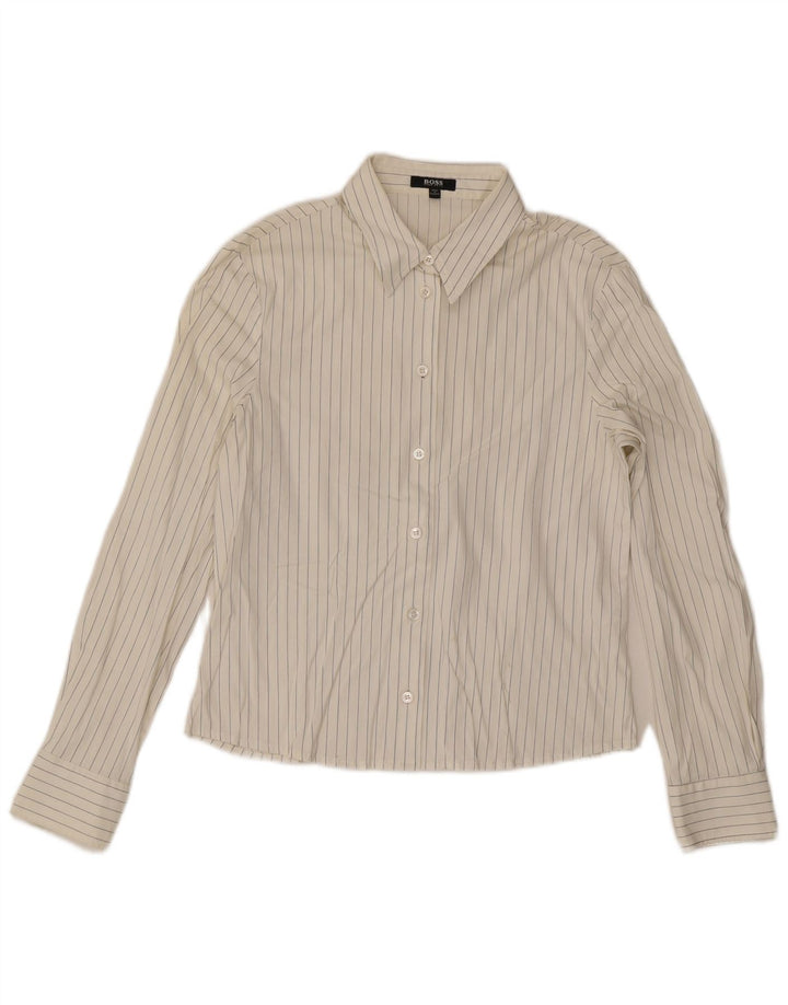 Camisa feminina Hugo Boss Reino Unido 12 risca de giz branca média