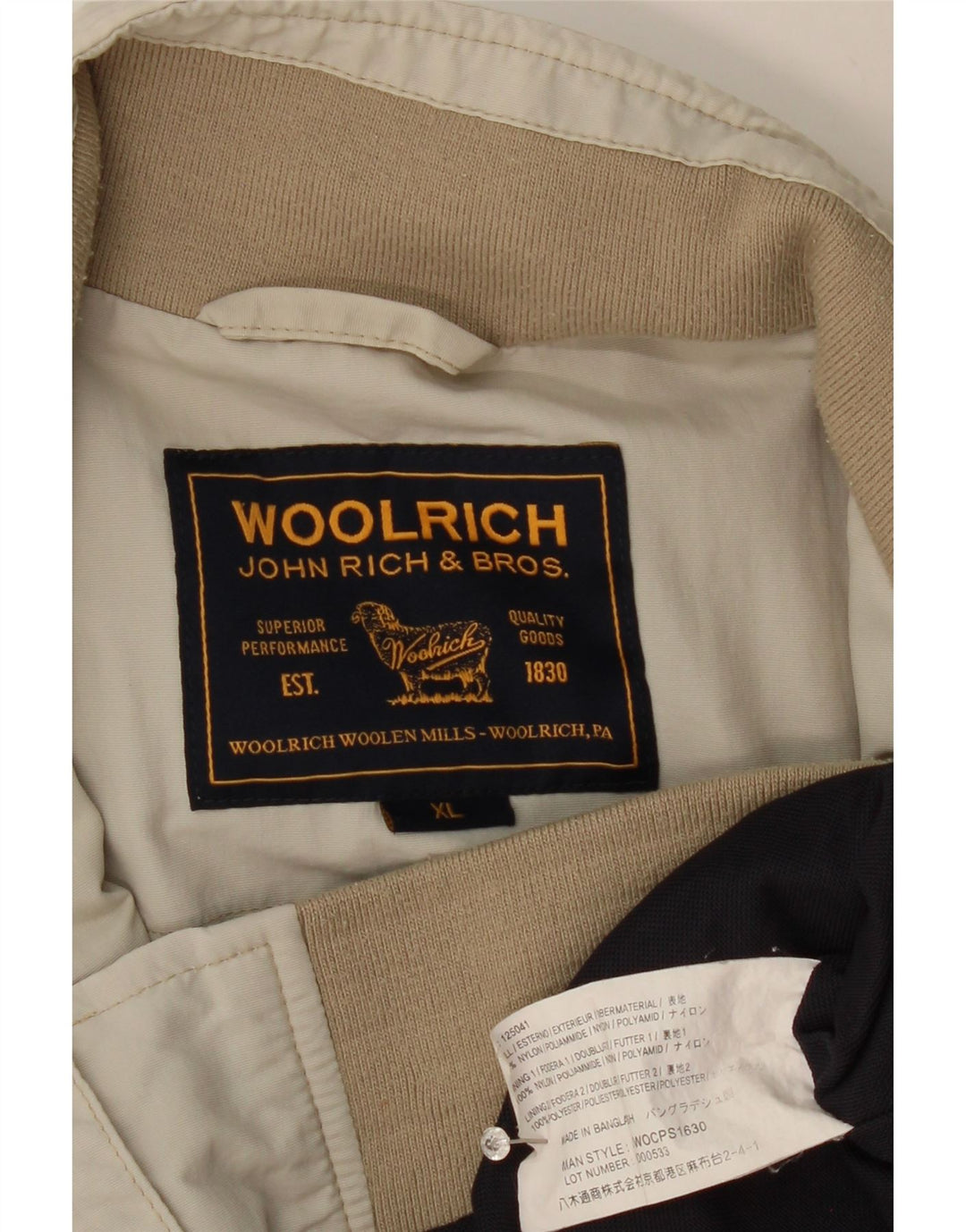Jaqueta bomber Woolrich Boys 15-16 anos XL bege nylon