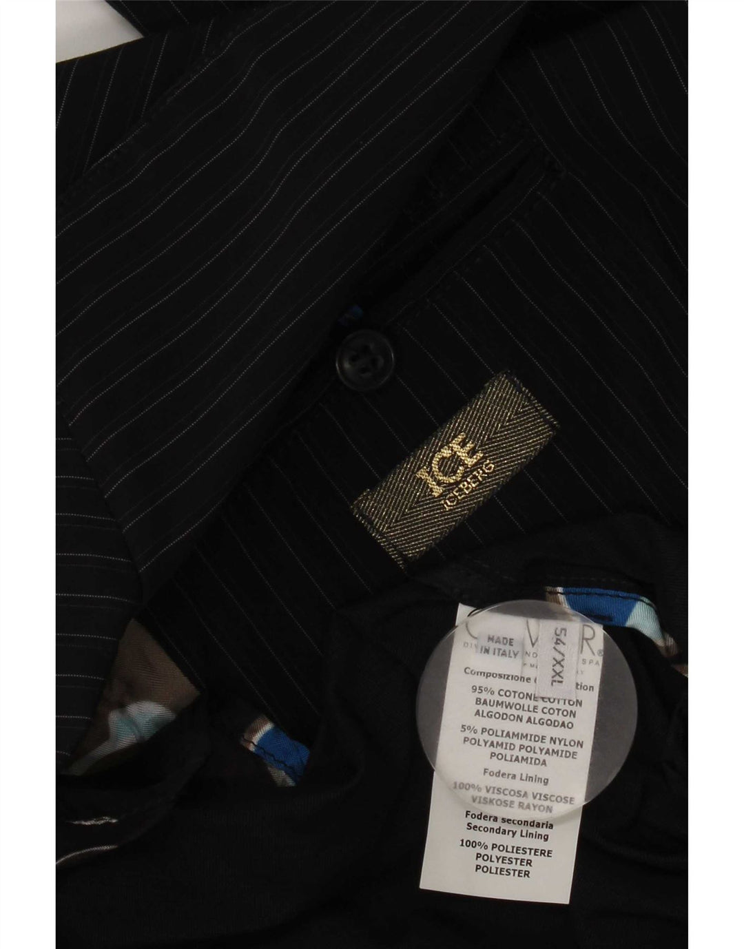 Jaqueta blazer masculina Iceberg com 2 botões IT 54 2XL algodão listrado azul marinho