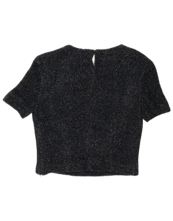 Blusa feminina vintage vintage EU 42 grande poliéster manchado preto