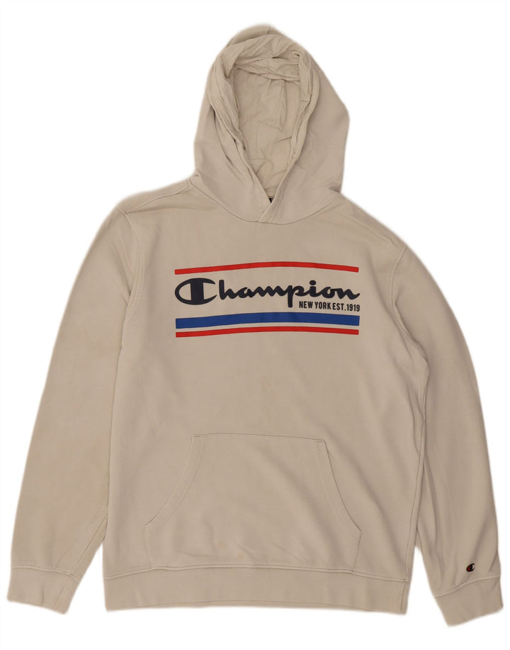 CHAMPION Suéter masculino com capuz gráfico grande off white
