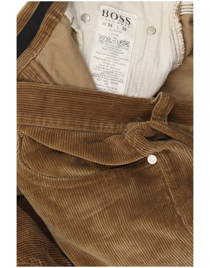 Calça masculina HUGO BOSS Alabama reta de veludo cotelê W36 L30 algodão marrom