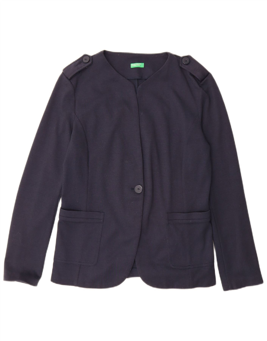 Jaqueta blazer feminina Benetton com 1 botão e 1 botão Reino Unido 12 médio azul marinho