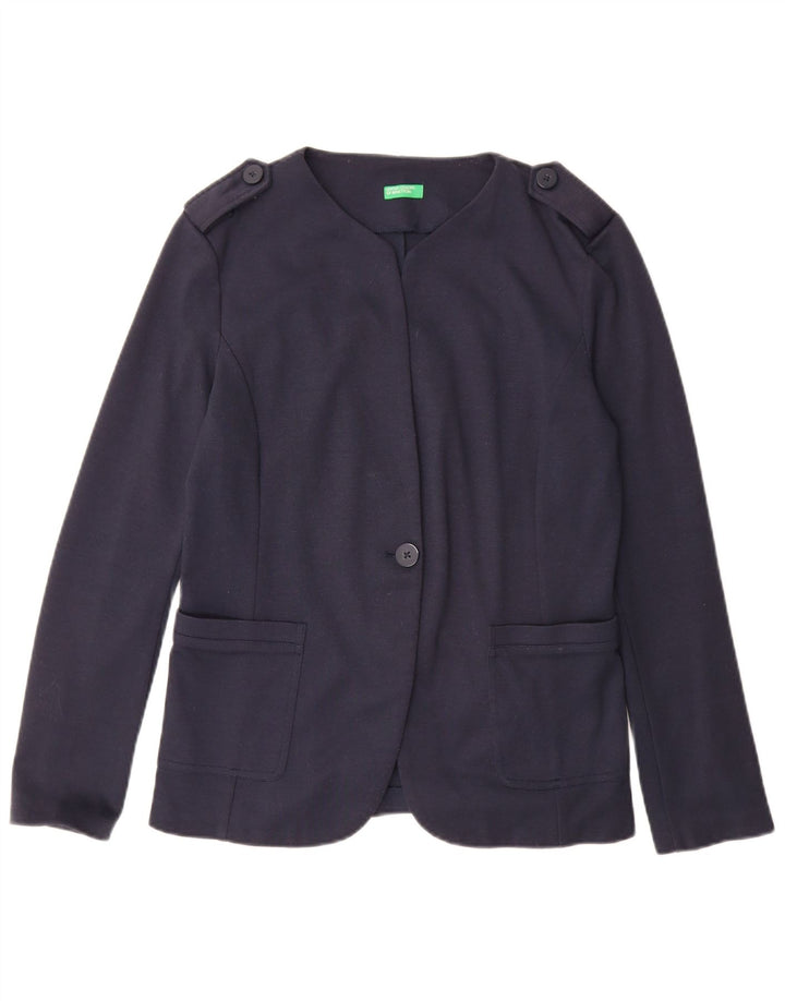 Jaqueta blazer feminina Benetton com 1 botão e 1 botão Reino Unido 12 médio azul marinho