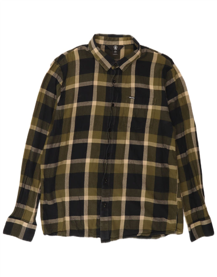 Camisa masculina de flanela VOLCOM grande algodão xadrez cáqui