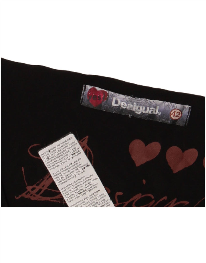 DESIGUAL Vestido feminino de manga comprida com bainha gráfica UE 42 grande preto floral