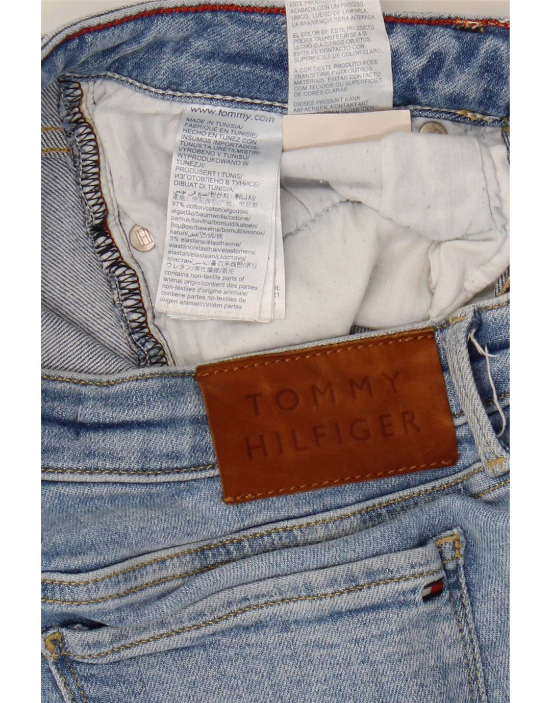 Jeans Tommy Hilfiger feminino desgastado slim W28 L27 algodão azul