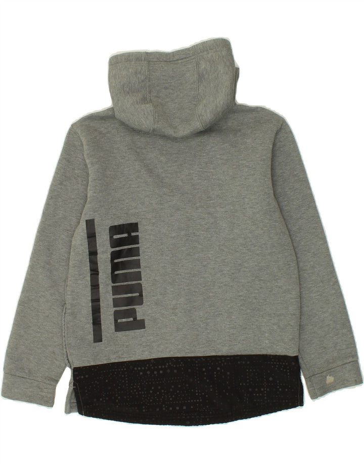 PUMA Boys Graphic Zip Hoodie Sweater 11-12 Years Grey Colourblock Cotton Vintage Puma and Second-Hand Puma from Messina Hembry 