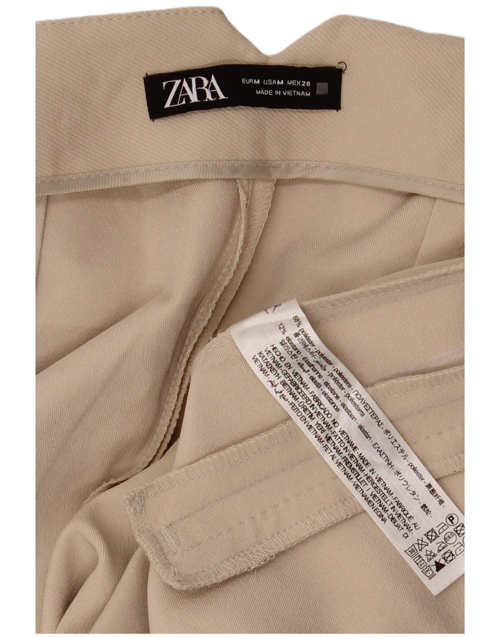 Calça feminina Zara com perna larga cortada média W28 L26 poliéster bege