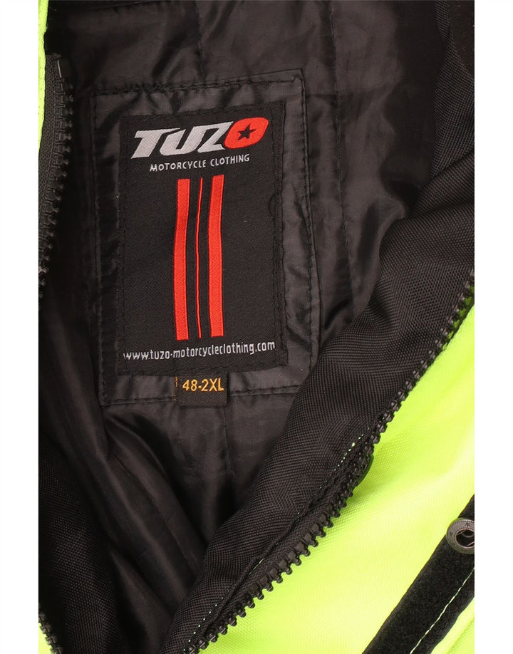 Jaqueta bomber VINTAGE masculina gráfica Moto Racer UK 44 2XL verde colorblock