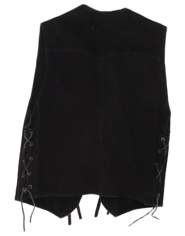 Colete de couro vintage feminino Motorstyle Reino Unido 18 XL couro preto