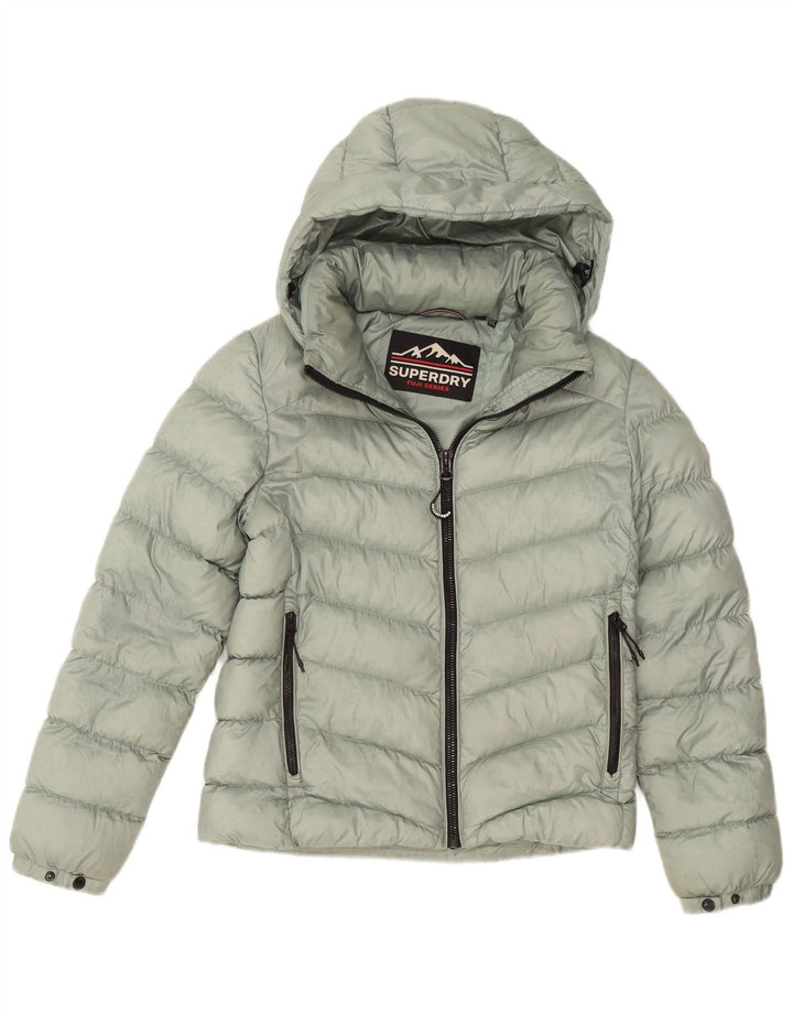 Jaqueta acolchoada com capuz feminina Superdry UK 12 poliéster verde médio