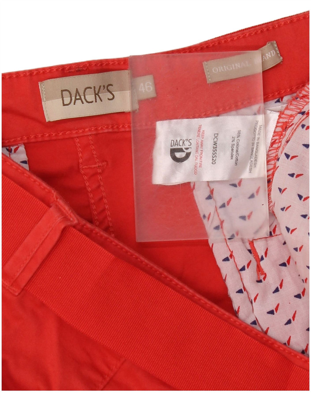 Shorts Chino feminino de ajuste regular da Dack IT 46 grande W34 algodão vermelho