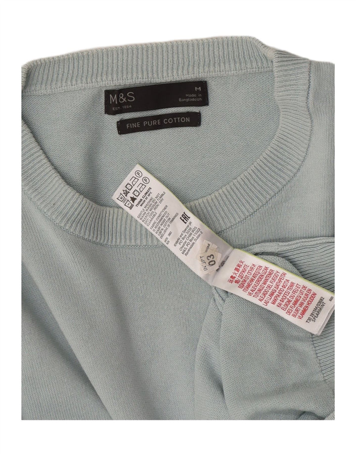 Suéter masculino Marks & Spencer com gola redonda, algodão azul médio