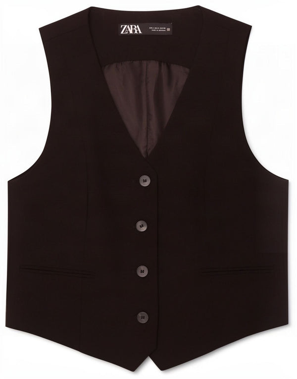 Colete feminino Zara UK 10 pequeno poliéster preto