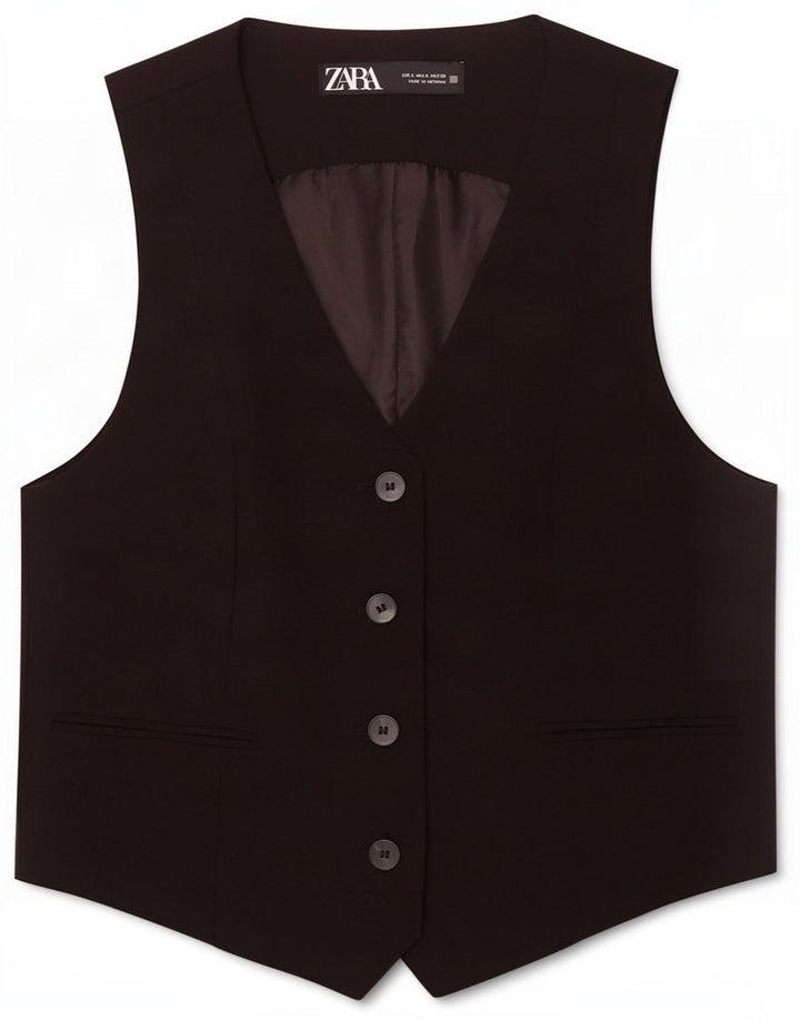 Colete feminino Zara UK 10 pequeno poliéster preto