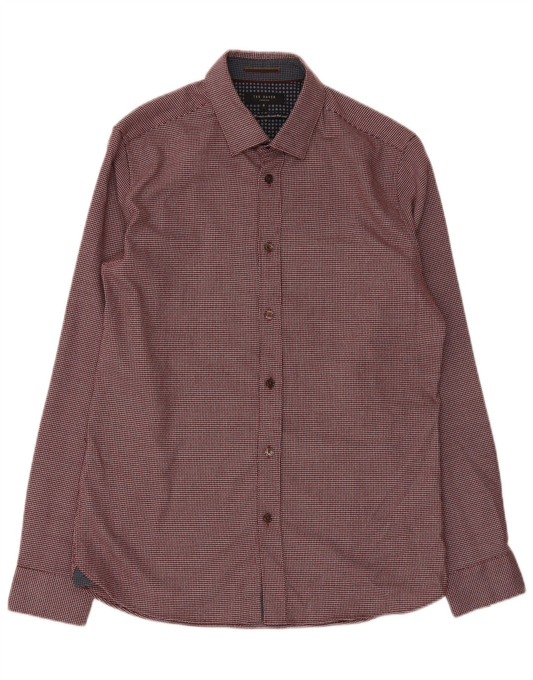 Camisa masculina Ted Baker de ajuste regular tamanho 3 poliéster geométrico médio Borgonha