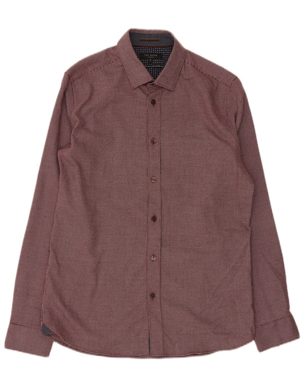 Camisa masculina Ted Baker de ajuste regular tamanho 3 poliéster geométrico médio Borgonha