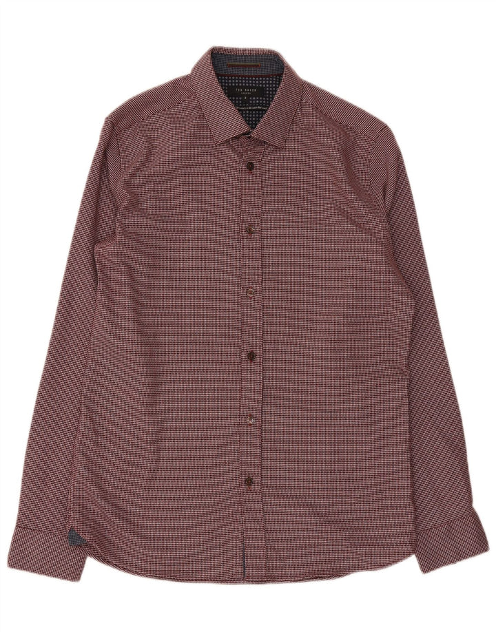 Camisa masculina Ted Baker de ajuste regular tamanho 3 poliéster geométrico médio Borgonha