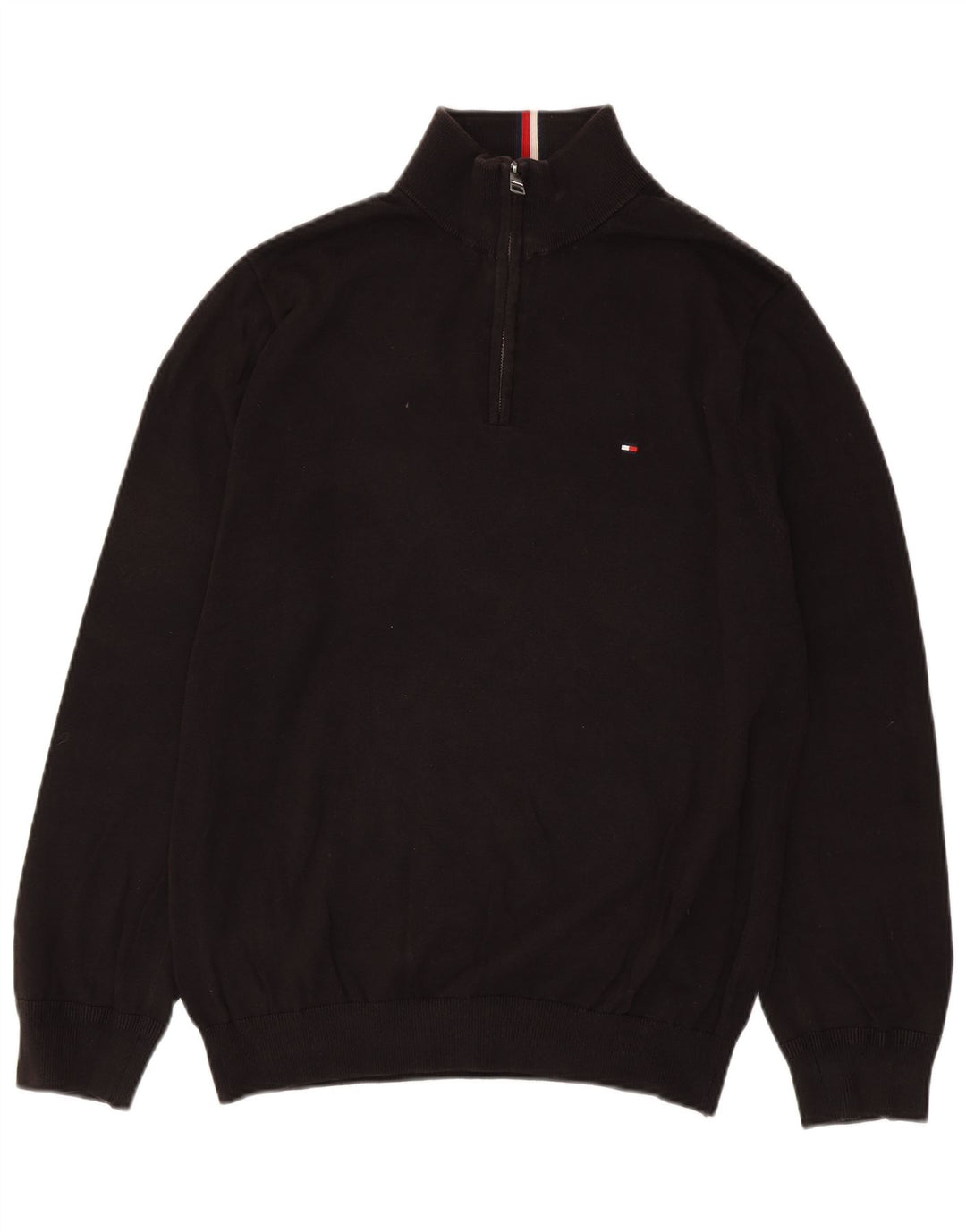 Suéter masculino Tommy Hilfiger com zíper e gola alta de algodão preto