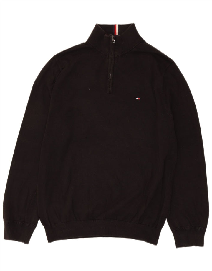 Suéter masculino Tommy Hilfiger com zíper e gola alta de algodão preto