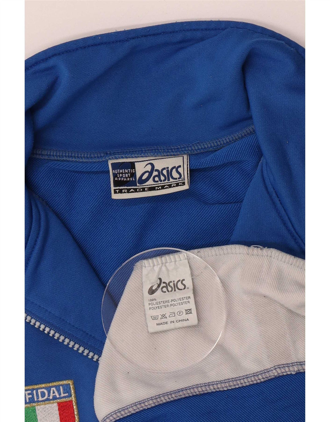 Asics Mens Zip Neck Graphic Pullover Treino Top Grande Bloco Colorido Azul