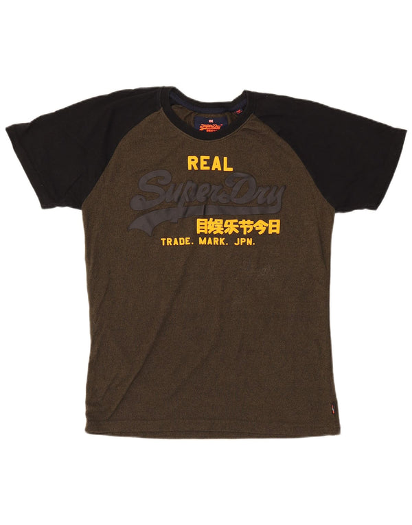 Camiseta gráfica masculina Superdry Top médio cáqui algodão colorblock