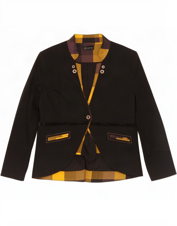 Jaqueta blazer feminina Lucy com 1 botão Reino Unido 14 bloco colorido preto médio