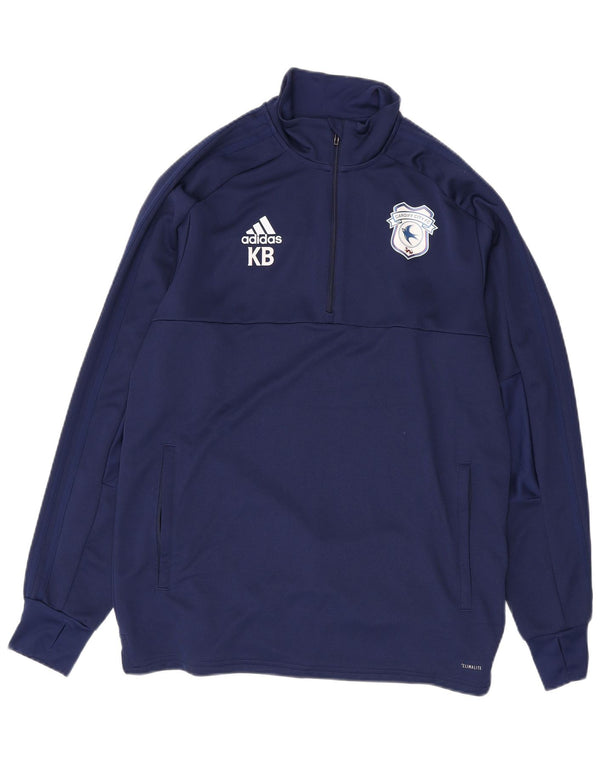 Adidas Mens Cardiff City FC Zip Neck Pullover Treino Top Grande Azul Marinho