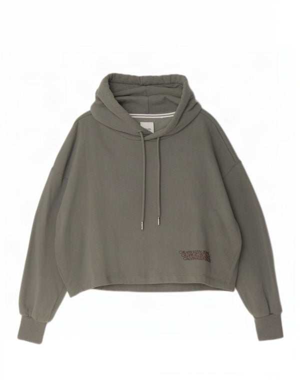 Calvin Klein Jeans feminino cropped oversized moletom com capuz Reino Unido 10 pequeno cinza