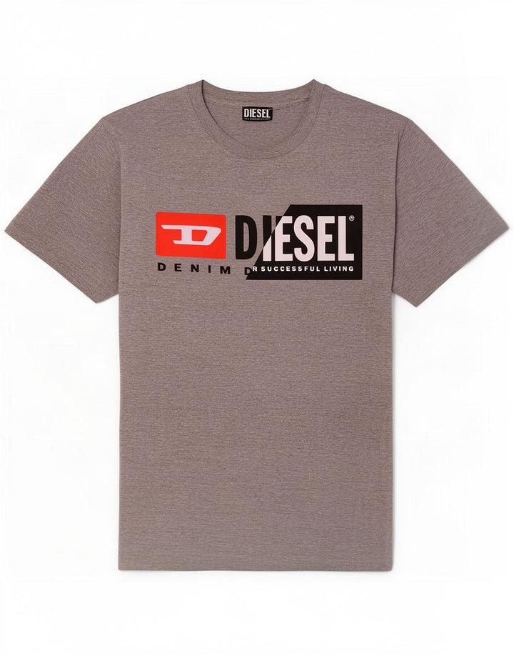 Diesel Camiseta masculina gráfica Top algodão manchado cinza médio