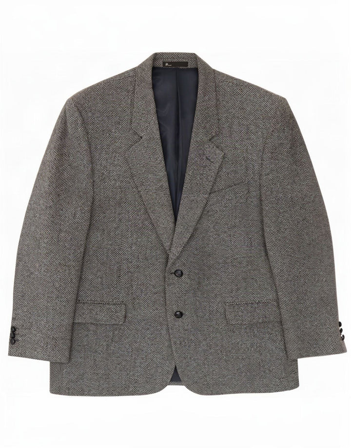 Jaqueta blazer masculina Bhs Harris Tweed com 2 botões Reino Unido 46 3XL lã cinza