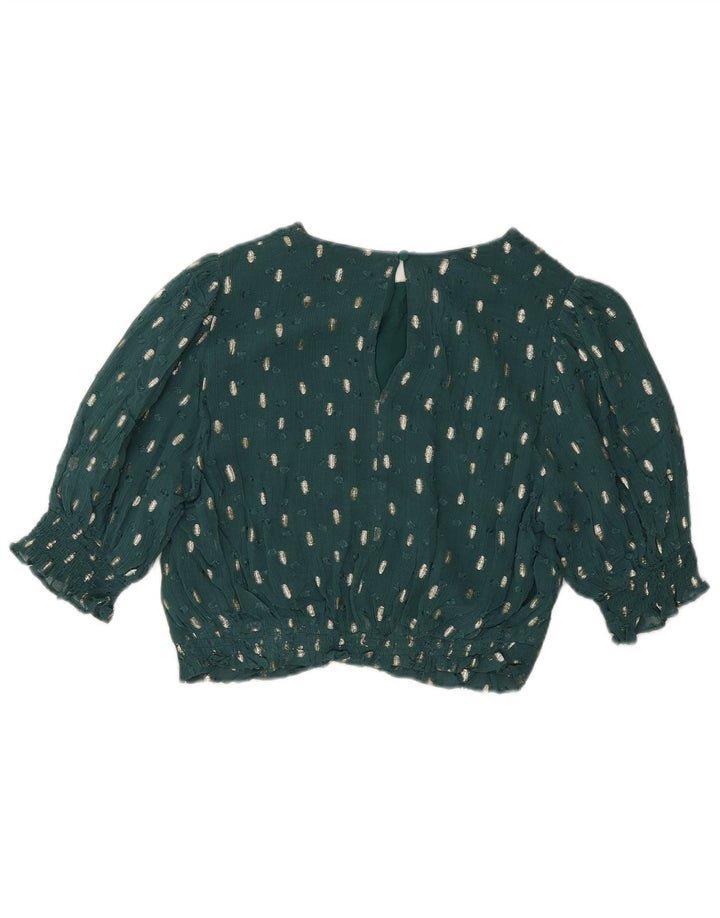 Blusa cropped feminina Boden Reino Unido 12 viscose manchada verde médio