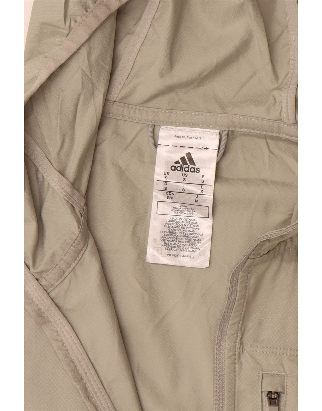 ADIDAS Mens Hooded Rain Jacket UK 36 Pequeno Bege Colourblock Poliéster