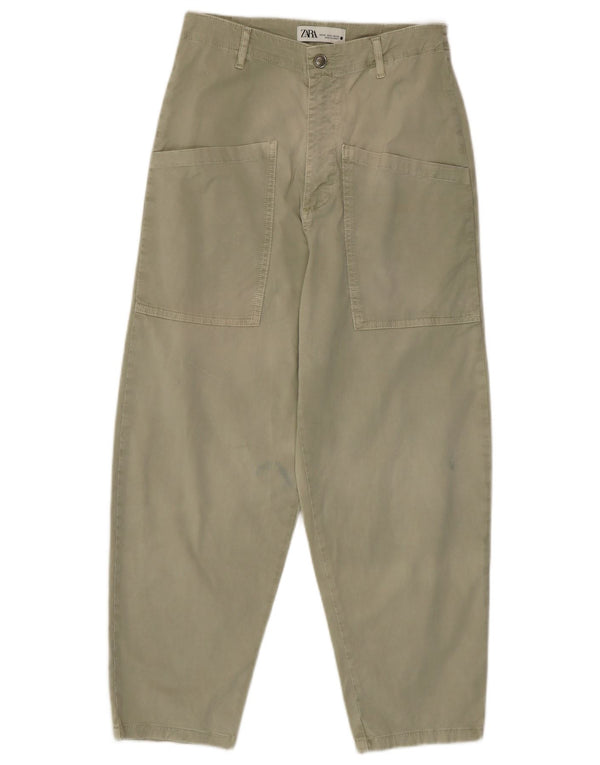 Calça cargo feminina Zara cintura alta solta ajuste UE 34 XS W24 L24 cáqui